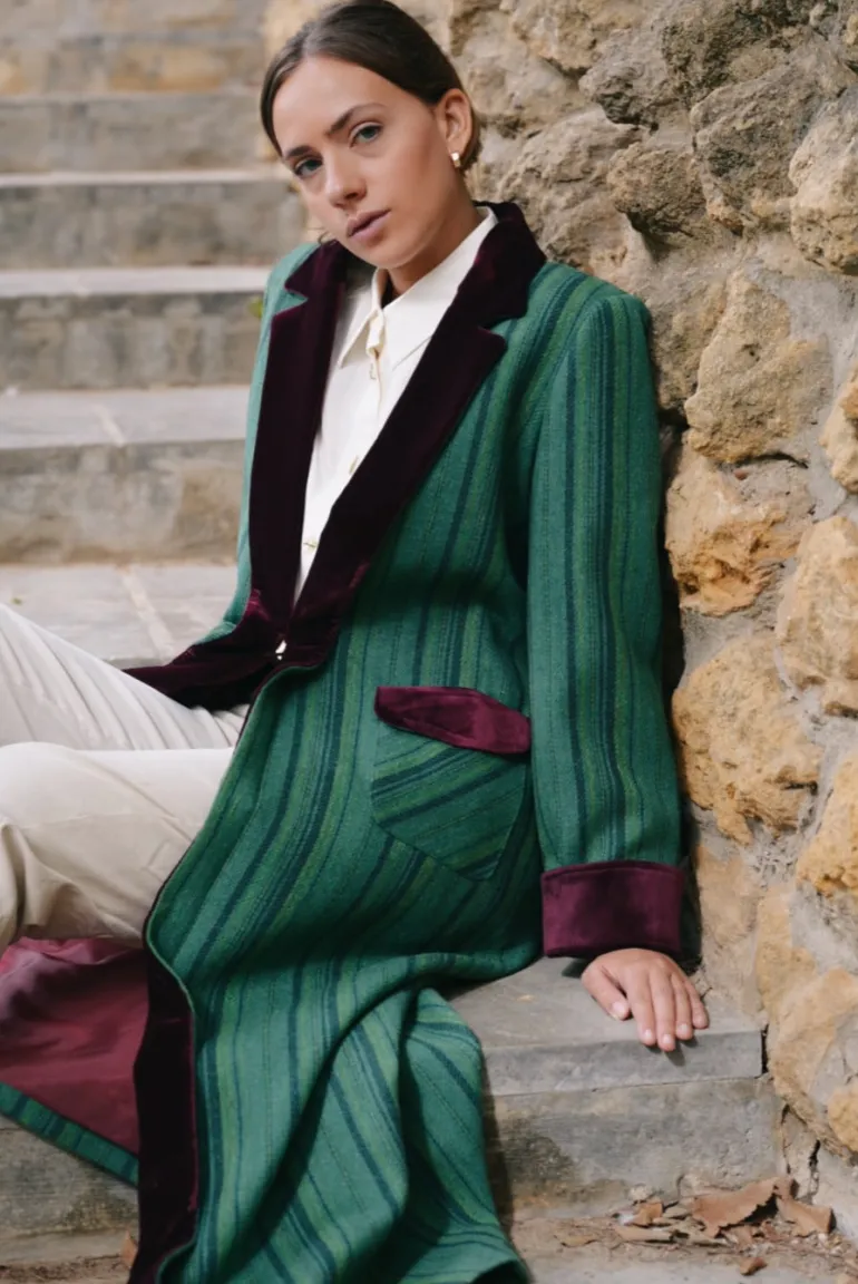 Abrigo Mery Rayas Verde / Burdeos - The Nook Store