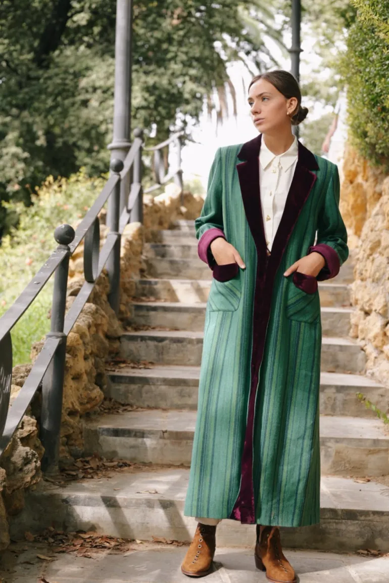 Abrigo Mery Rayas Verde / Burdeos - The Nook Store
