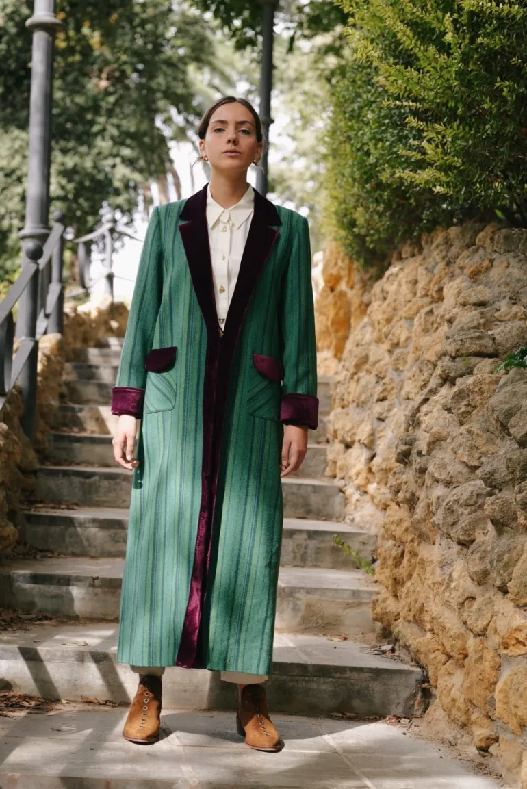 Abrigo Mery Rayas Verde / Burdeos - The Nook Store