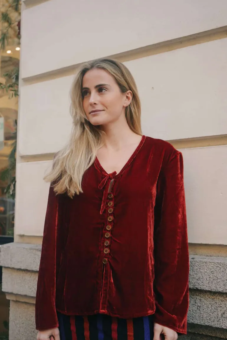 Blusa Camille Terciopelo Teja - The Nook Store