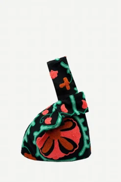 Bolso Asa Algodón Bordado Flores Verde Flúor - The Nook Store