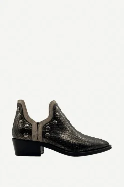 Botas Mer Tacón Bajo Snake Piel Antracita Tachuela Plateada - The Nook Store