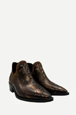 Botas Mer Tacón Bajo Snake Piel Bronce Tachuela Dorada - The Nook Store