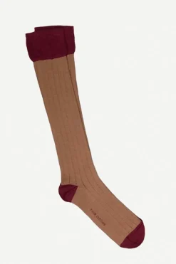 Calcetin caña alta L78 bicolor Camel - Vino - The Nook Store