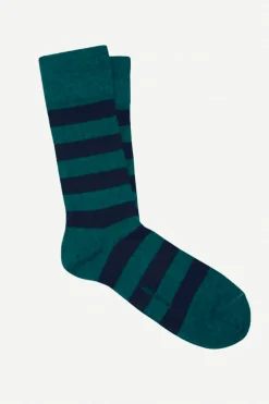 Calcetin caña corta R03C rayas Azul navy - Verde campo - The Nook Store