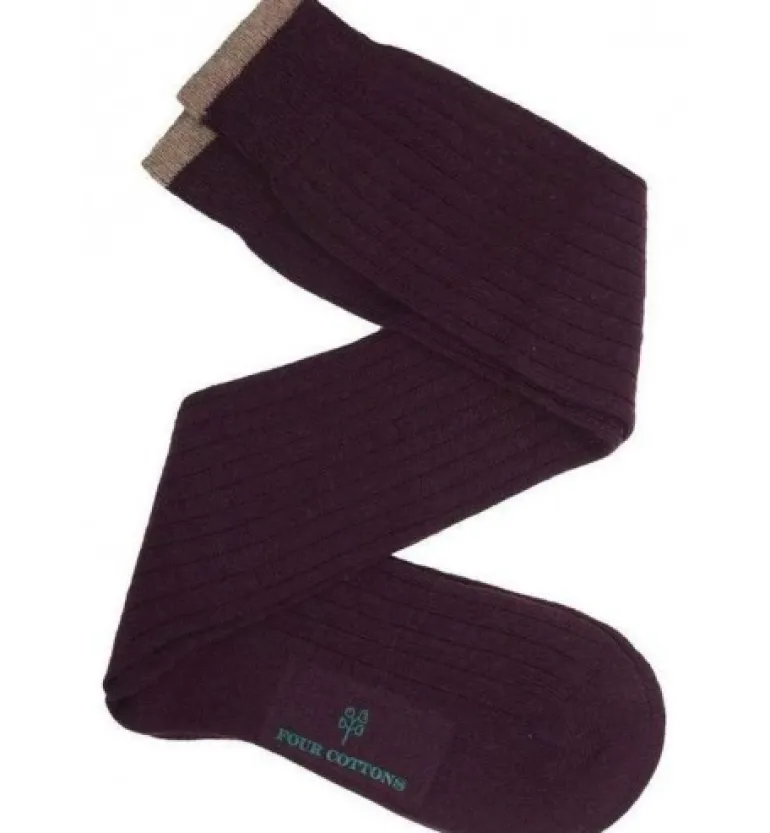 Calcetin Lana y Cachemir Berenjena-Beige - The Nook Store