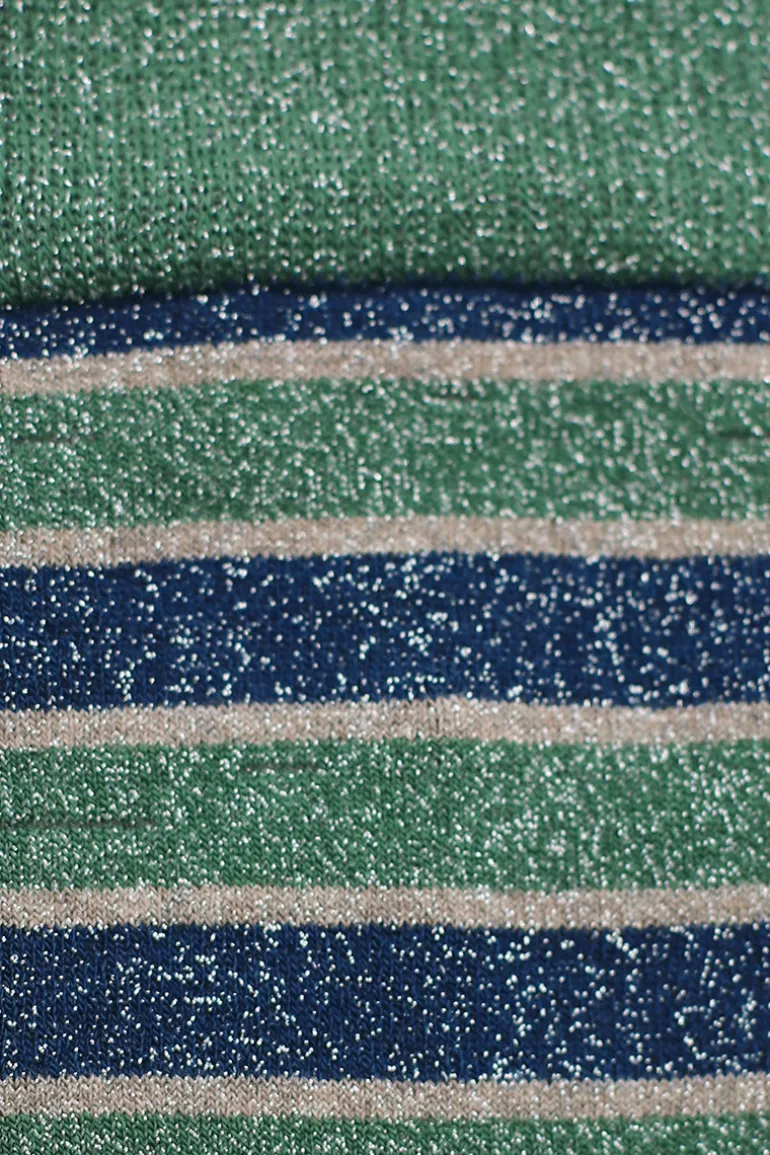 Calcetin purpurina caña alta PCAR11 rayas anchas Azul - Crudo - Verde - The Nook Store