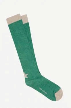 Calcetin purpurina Estrella caña larga PEL07 Verde Agua - Crudo - The Nook Store