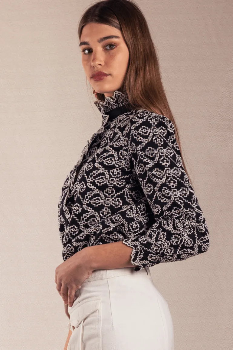 Camisa Chloe Bordada Negra - The Nook Store