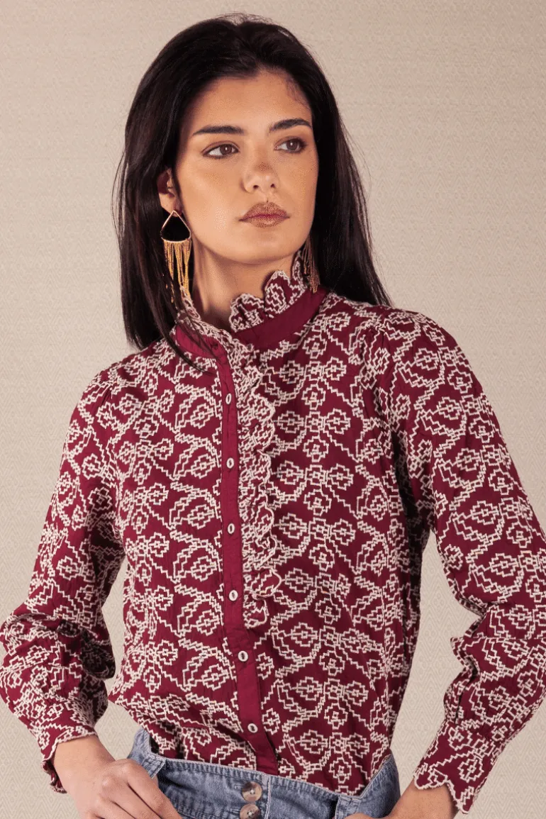 Camisa Chloe Bordada Wine - The Nook Store