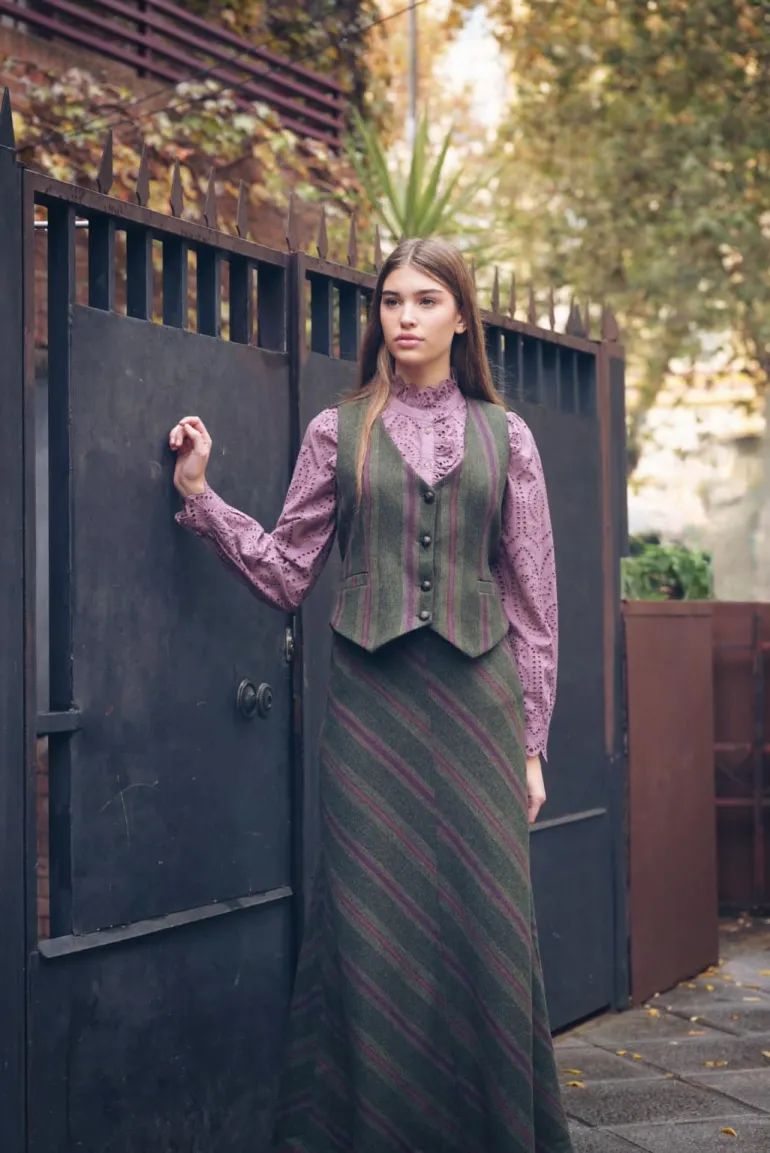 Chaleco Carola Verde Rayas Moradas - The Nook Store
