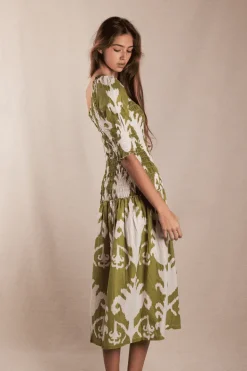Vestido Adriana Ikat Green and White - The Nook Store