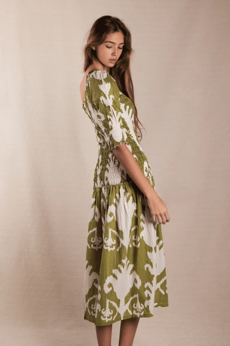 Vestido Adriana Ikat Green and White - The Nook Store