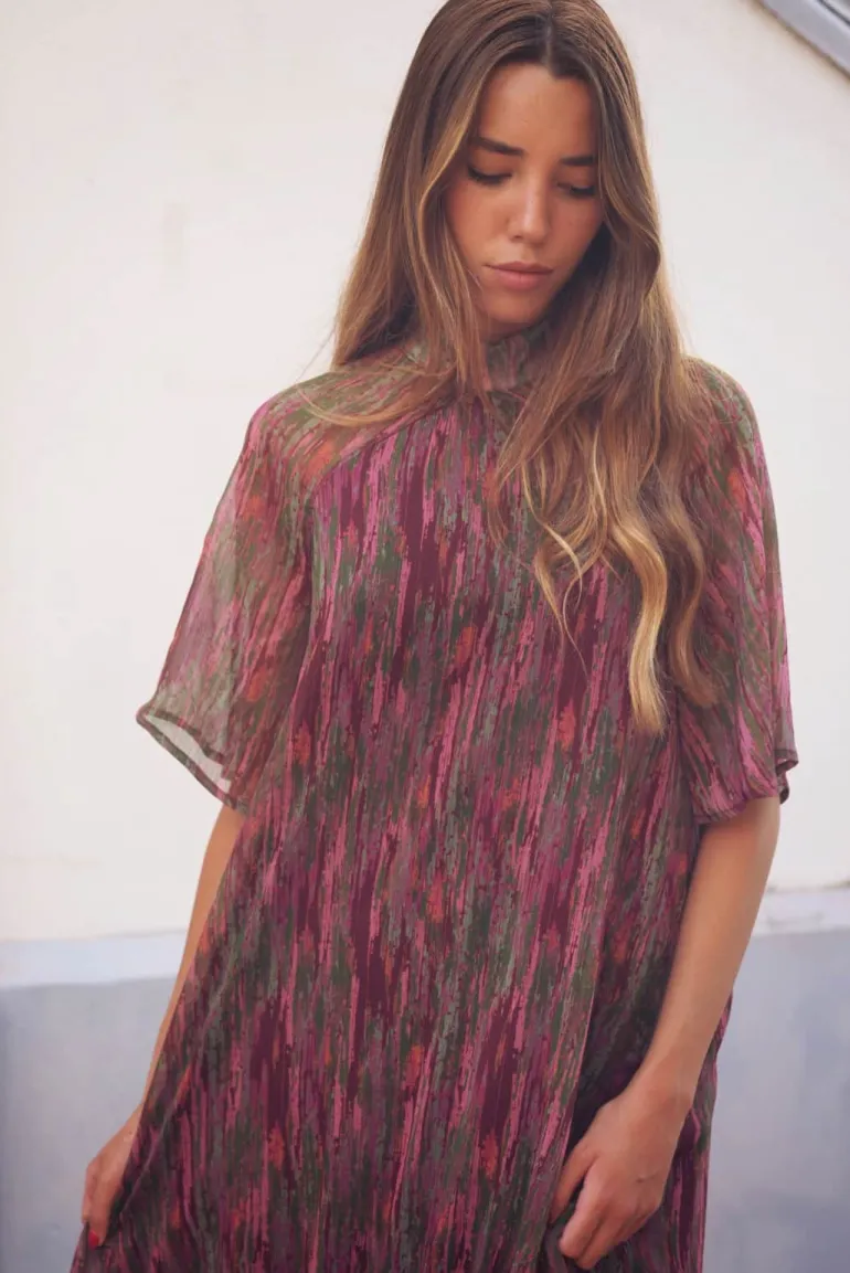 Vestido Alice Manga Corta Stains Rosa y Verde - The Nook Store