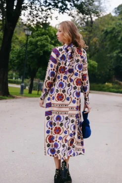 Vestido Alice Mosaico Crudo Marino y Burdeos - The Nook Store