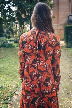 Vestido Alice Naranja Flores - The Nook Store