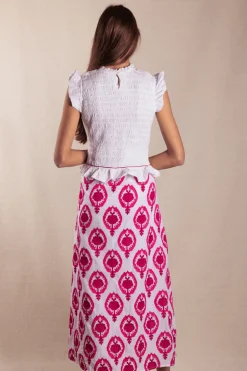 Vestido Allegra Bordado Blanco Ikat Rosa - The Nook Store