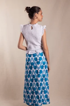Vestido Allegra Bordado Blanco Ikat Azul - The Nook Store