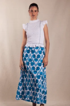 Vestido Allegra Bordado Blanco Ikat Azul - The Nook Store