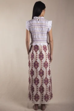 Vestido Allegra Bordado Rombos Buganvilla y Mostaza - The Nook Store