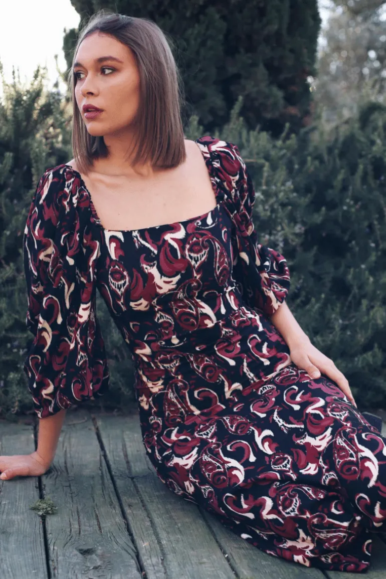 Vestido Daniela Burdeos y Negro - The Nook Store