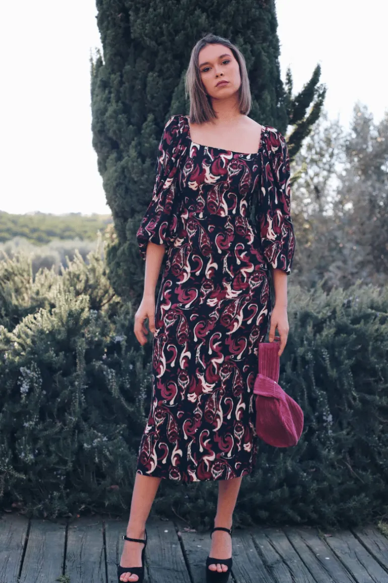 Vestido Daniela Burdeos y Negro - The Nook Store