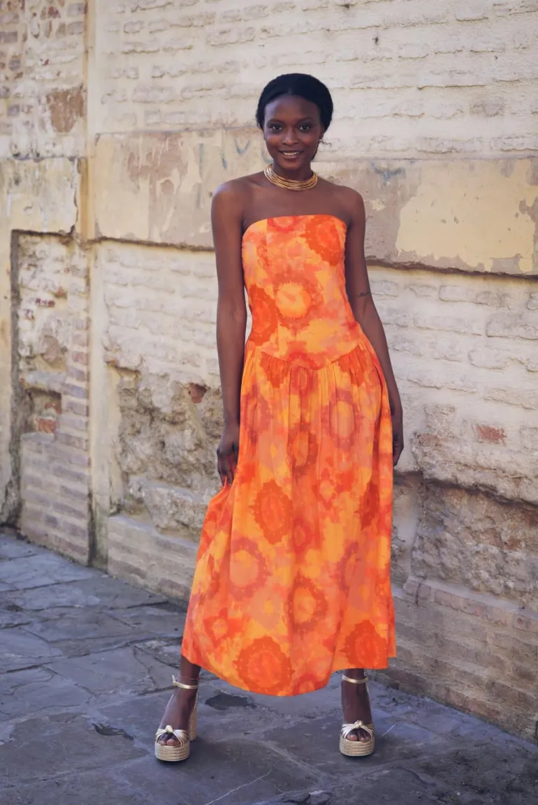 Vestido Fiorella Tie Dye Naranja - The Nook Store