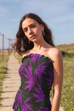 Vestido Gadea Verde Palmeras Moradas - The Nook Store