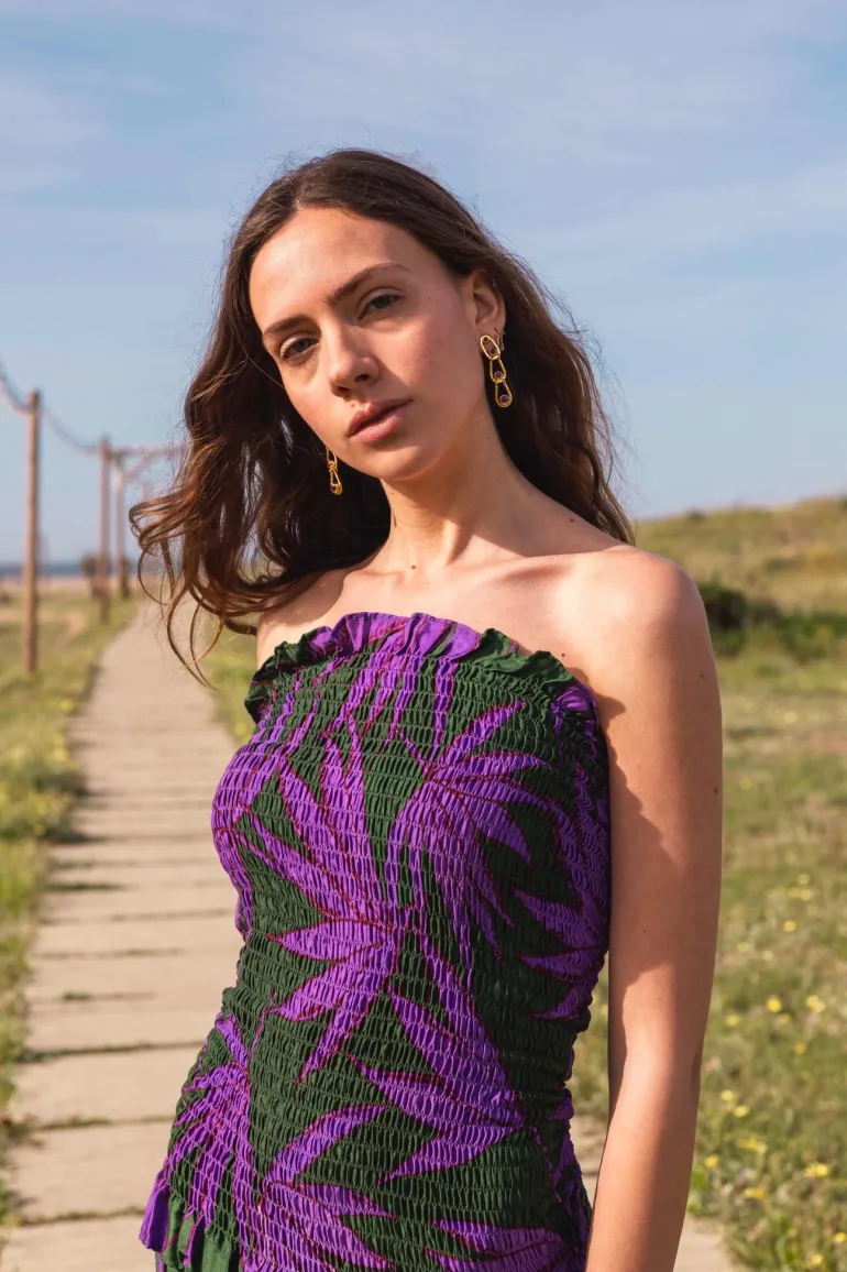 Vestido Gadea Verde Palmeras Moradas - The Nook Store