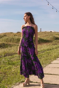Vestido Gadea Verde Palmeras Moradas - The Nook Store