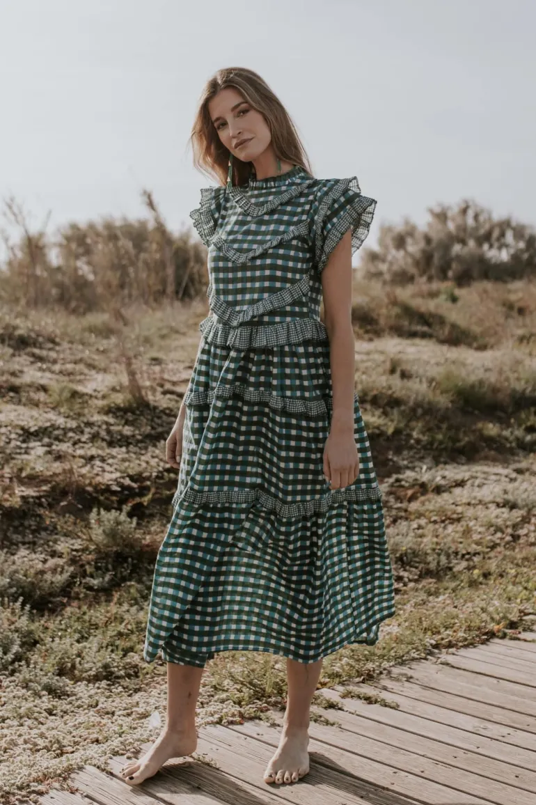 Vestido Lomba Cuadros turquesa y Verde - The Nook Store
