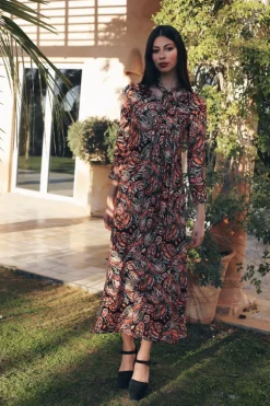 Vestido Teressa Naranja y Negro - The Nook Store
