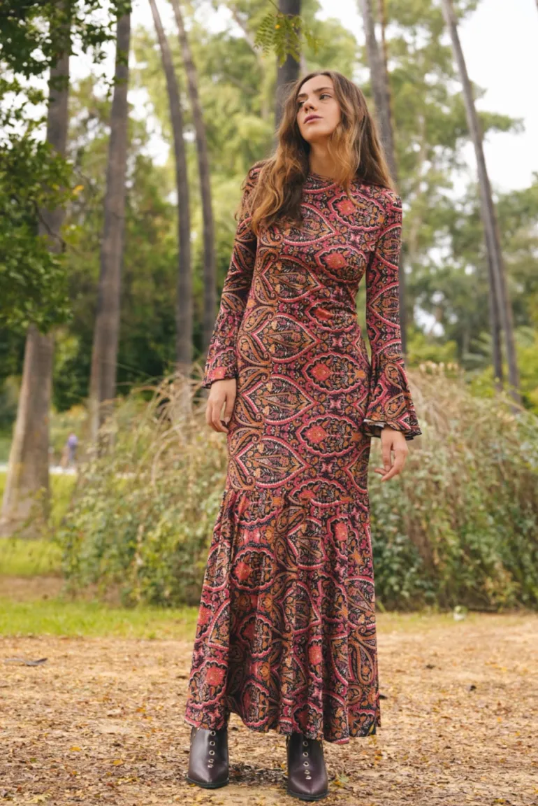 Vestido Tropical Paisley Mostaza y Rosa - The Nook Store